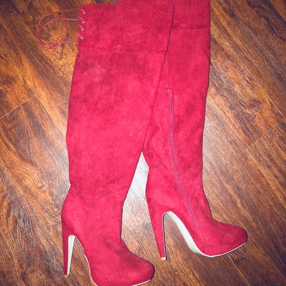 Just Fab thigh high red suede boots